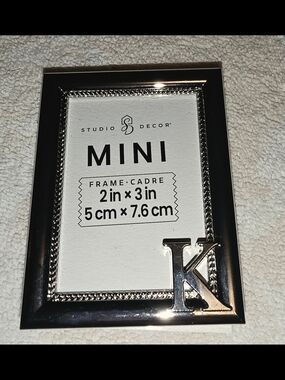 Studio Decor Shiny Silver Mini Photo Frame with Letter K Accent